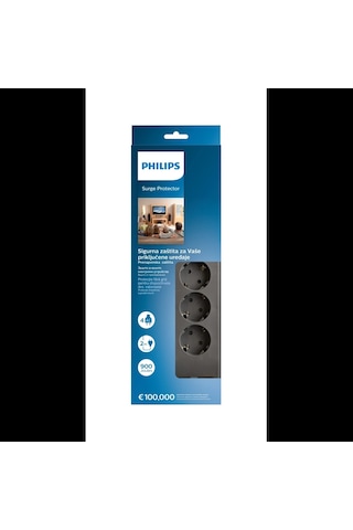 Phılıps Spn3140a/62, 4 Soket, Akım Korumalı Priz, 900 Joules, 2mt Kablo, Gri Standart