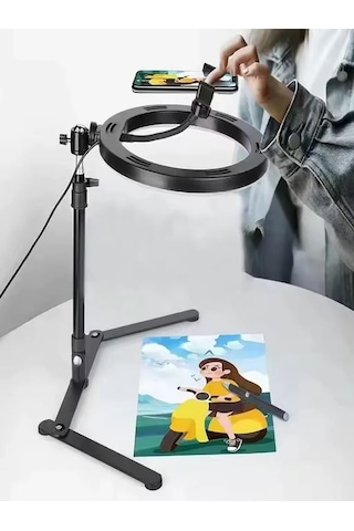 Telefon Tutacaklı Katlanabilir Led Halka Işık Ürün Çekim Işığı & Masaüstü Standlı Vlog Işığı