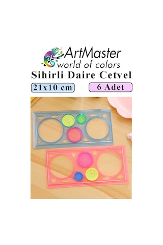 Sihirli Cetvel 6 Adet Plastik Sihirli Daire Cetvel Desen Şablon Çizim Sınıf Okul Karne Hediye Çok Renkli