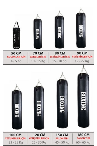 Boxing 100 Cm Yetişkin İdeal Boy Hazır Dolu Boks Torbası Ve Zinciri - Hediye Boks Bandajı Siyah
