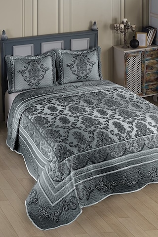 Sophia Gri Çift Kişilik Kapitone Yatak Örtüsü