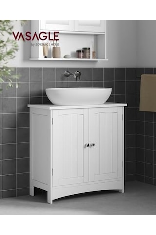 Vasagle 2 Kapılı Lavabo Dolabı, Banyo Dolabı, Ayarlanabilir Raflar, Bol Depolama Alanı, 60 X 30 X 60 Cm, Beyaz Bbc01wt Açık Meşe
