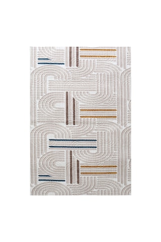 Salon Halısı Bej Kabartmalı Geometrik Desenli Fch3012 Multi
