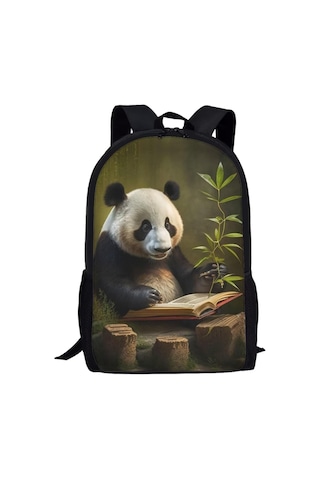 Okul Çocukları İçin Hayvan Desenli Sırt Çantaları Erkek Kız Çocukları İçin Sırt Çantası Cepli Panda Bambu Siyah