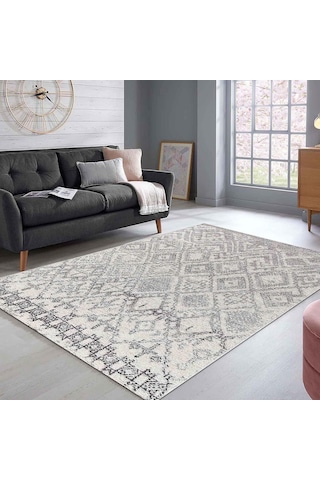 Blackshade Desenli Kadife Pamuk Tabanlı Yıkanabilen Kaydırmaz Antibakteriyel Salon Halısı 120x180 Çok Renkli