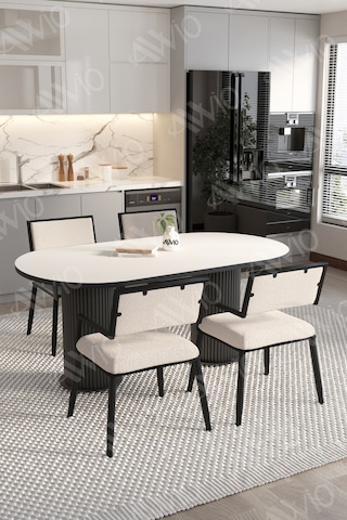 Avvio Natura 80x140 Yemek Masası Mutfak Masası 4 Kişilik Masa Sandalye Takımı Beyaz-beyaz