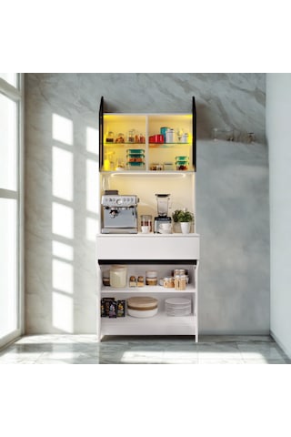 Lumia Mini Kahve Köşesi Komple Mdf Led Aydınlatmalı Mutfak Dolabı Beyaz