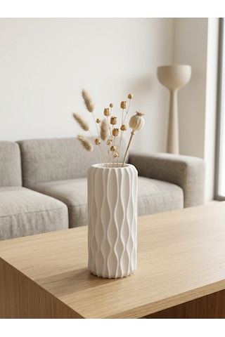 Kaveld Nysa Dekoratif Vazo El Yapımı Modern Minimalist Silindirik Vazo Mermer Tozu Ve Çimento Kompozit Ev Dekoru Beyaz
