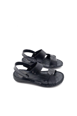 Hakiki Deri Tam Ortopedik Masajlı Siyah Erkek Sandalet Siyah