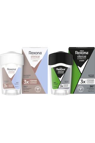 Rexona Clinical Protection Shower Clean Kadın Stick Deodorant 45 ML + Rexona Men Clinical Protection Active Fresh Stick Deodorant 45 ML