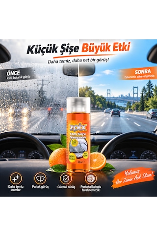 Zolx Portakal Kokulu Konsantre Oto Cam Suyu Şampuanı 50 Ml 10 Adet 1:60 Yoğun Formül