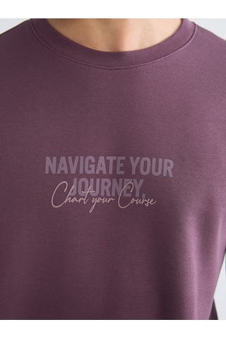 Lcwaıkıkı Classic Mürdüm Bisiklet Yaka Baskılı Erkek Sweatshirt