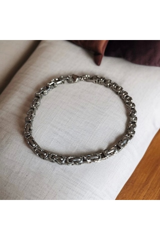 Gümüş Renk, Modern Halkalı Paslanmaz Çelik Erkek Bileklik 22 Cm Çok Renkli