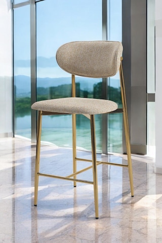 Hanev Serisi 1 Adet 75 Cm Krem Ada Mutfak Bar Sandalyesi Gold Kaplama Metal Ayak Krem Sandalye - Gold Ayak Krem