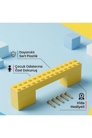 Blok Figürlü Dolap Ve Çekmece Kulpu Çocuk Ve Genç Odası Mobilya Kulpu Tekli 96 Mm Sarı