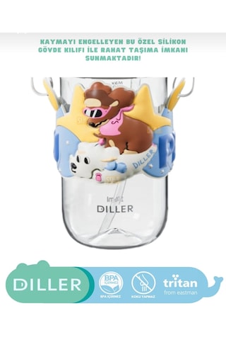 Benisa Shop Dıller 580 Ml Askılı Çocuk Matara/suluk Beyaz - Mavi