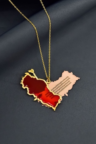 925 Ayar Gümüş Gold-rose Kaplama Rüya Serisi Cam Boyalı İstiklal Marşı, Türkiye Haritası Kolye
