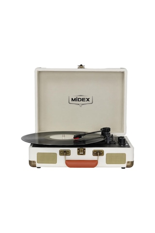 Midex Mtx-101wh Nostaljik Retro Pikap Plak Çalar Şarjlı Bluetooth Aux Hoparlörlü 3 Devir İğne Dahil