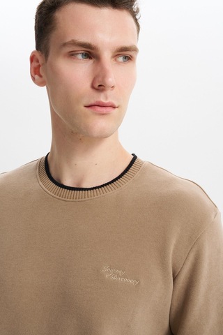 AR-MA Arma Erkek Regular Fit Örme Selanik Sweatshirt %65 Pamuk %35 Polyester, Karbon Fırçalı, Basic Bisiklet Yaka K30124698702 Füme - Gri