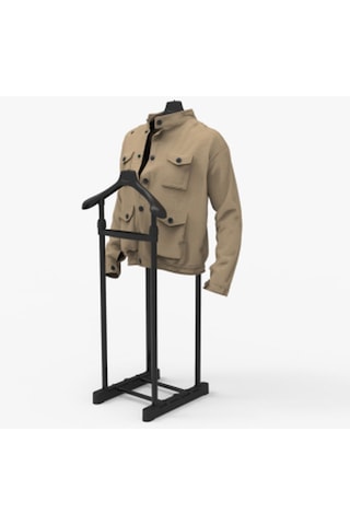 Çift Askılıklı Dilsiz Uşak Elbise Askısı Siyah / Krom - Yükseklik Ayarlı Siyah