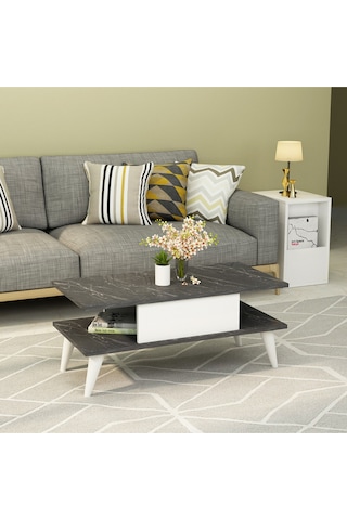 Eta Orta Sehpa Siyah Mermer-beyaz Siyah Mermer Desen-beyaz