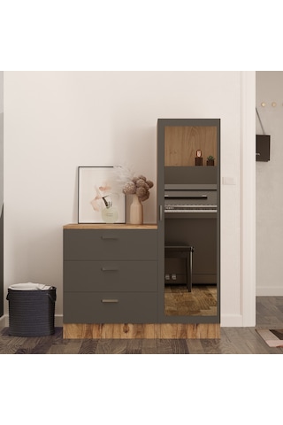 Robin Home Lyana Aynalı Şifonyer Gardırop Çam-Gri