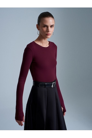 Dilvin 32319 Modal Karışımlı Uzun Kollu Top-bordo Bordo