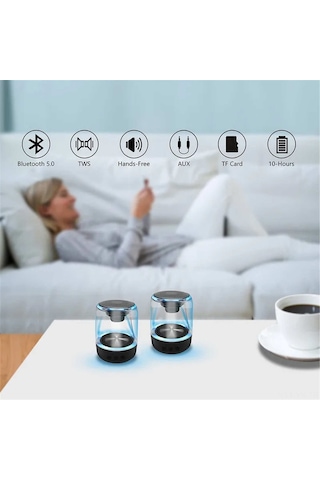 Vkemall C7 Siyah Taşınabilir Bluetooth Hoparlör, 7 Renkli Işıklı, Tws Stereo Ses, Bluetooth 5.0, Usb Şarjlı, Dışarıda/mobilya Kullanıma Uygun