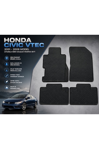 Honda Cıvıc Vtec 2001-2006 Uyumlu Oem Kauçuk Paspas Seti