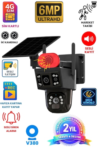 İki Kameralı Sim Kartlı 4g Sesli Alarmlı Solar Panelli Güvenlik Kamerası