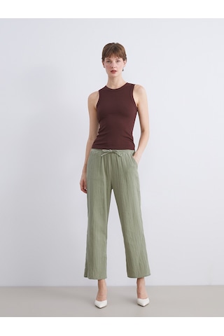 Lcw Comfort Haki Beli Lastikli Dokulu Kadın Pantolon