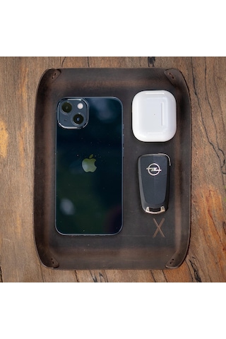 Minimal X Design Masaüstü Organizer, Toplayıcı, Hakiki Deri Vale Tepsisi, Telefon Pedi, Deri Sümen, Deri Pad, Deri
