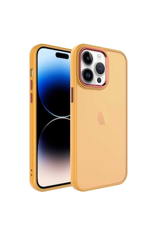 Apple Uyumlu iPhone 14 Pro Max Kılıf Buzlu Sert Pc Zore May Kapak Turuncu