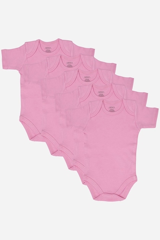 Arma Yıldız %100 Organik Pamuklu Pembe Kısa Kollu Bebek Body 5'li Paket Pembe