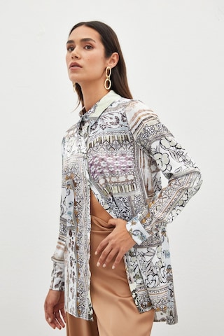 Sateen Klasik Desenli Gömlek - Camel