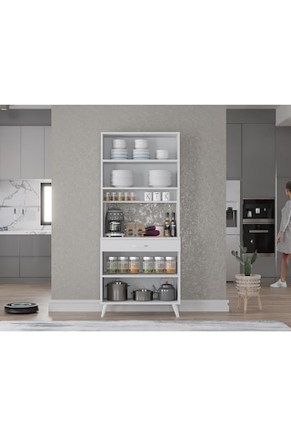 Loysen Kahve Köşesi Çok Amaçlı Dolap Kiler Mutfak Dolabı Beyaz 70 Cm Beyaz