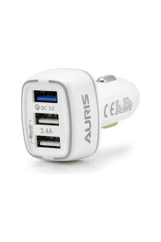 Auris 5.4A 3 Usb Girişli Oto Çakmaklık Araç Hızlı Şarj Cihazı Beyaz