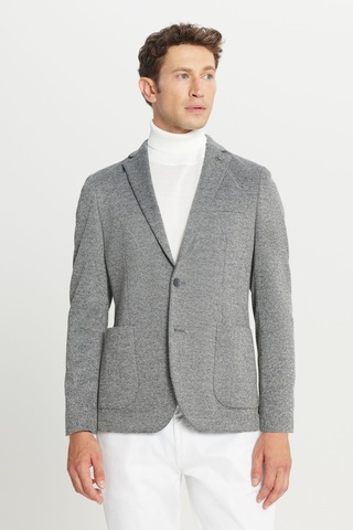 Altınyıldız Classıcs 360 Erkek Antrasıt Pamuklu Slim Fit Dar Kesim Mono Yaka Torba Cepli Çizgili Esnek Ceket Antrasit
