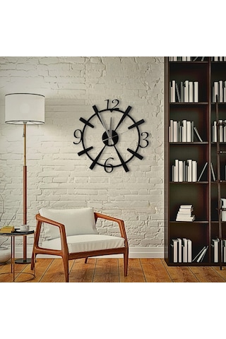 Dekoratif Büyük Rakamlı Duvar Saati Siyah Metal, 40 Cm, Sessiz Siyah