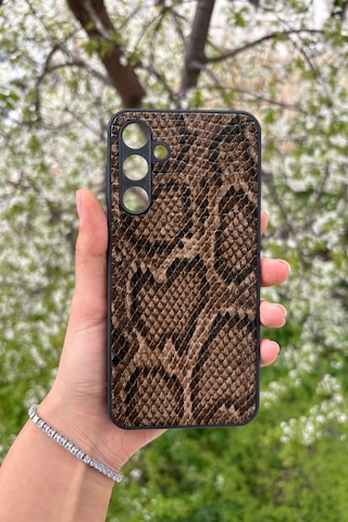Samsung Uyumlu Galaxy A16 Yılan Desenli Kabartma Dokulu Kılıf Kahverengi