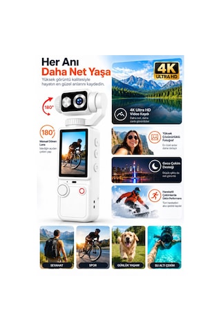 4k Ultra Hd Dijital Kamera 180 Dönen Lens Taşınabilir Video Fotoğraf Kamera 32gb Hafıza Kartı Hediye