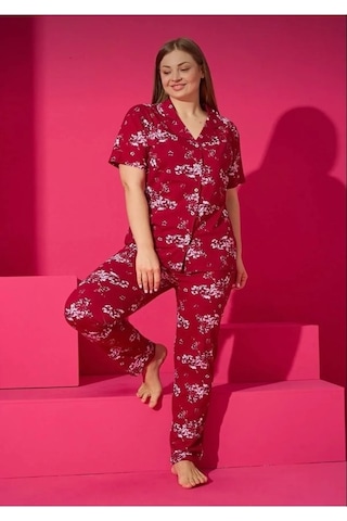 Eliz 7005-9-b Pamuk Battal Kısa Kol Kadın Pijama Takımı Çok Renkli