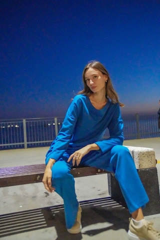 Kadın Bol Paçalı Ikili Takım Frn6101 Mavi