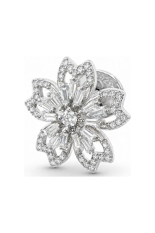 Oya Silver Beyaz Zirkon Taşlı Gümüş Çiçek Rozet Broş 1.8x1.8cm Tlckckyl09