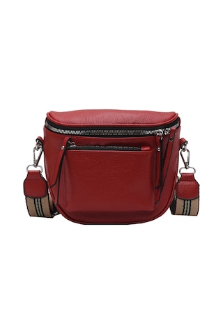 Jzcat Moda Kadın Omuz Çantası Batı Geniş Omuz Askısı Retro Kadın Bel Çantası - Kırmızı
