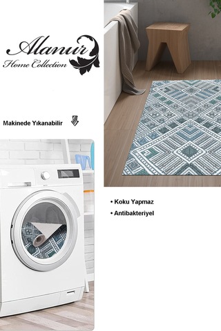 Dekoreko Kaymaz Taban Djt Banyo Halısı Trend Modern 2029 Mavi