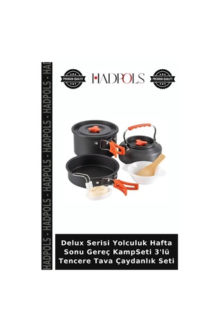 Delux Serisi Yolculuk Hafta Sonu Gereç Kampseti 3'lü Tencere Tava Çaydanlık Seti Çelik