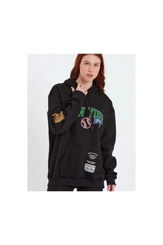Zenna Tarz Baskılı Kapüşonlu Sweatshirt - Siyah