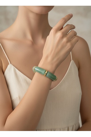 Valmont Accessories Kadın Gold Renk Mint Yeşili Mermer Desenli Kalın Bileklik Mint Yeşil