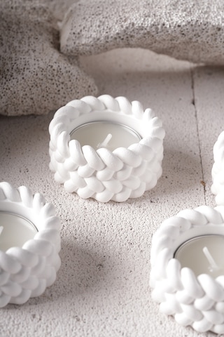 4 Lü Tealight Hasır Mumluk Ev Dekorasyonu Beyaz